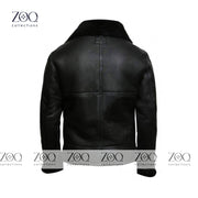 Leather Jacket Men Bomber style SheepSkin Black Fur Genuine Leather Jacket by ZOQCollections